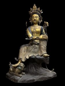 51" Antique Bronze Bodhisattva Vadisimha Manjushri (Wenshu)