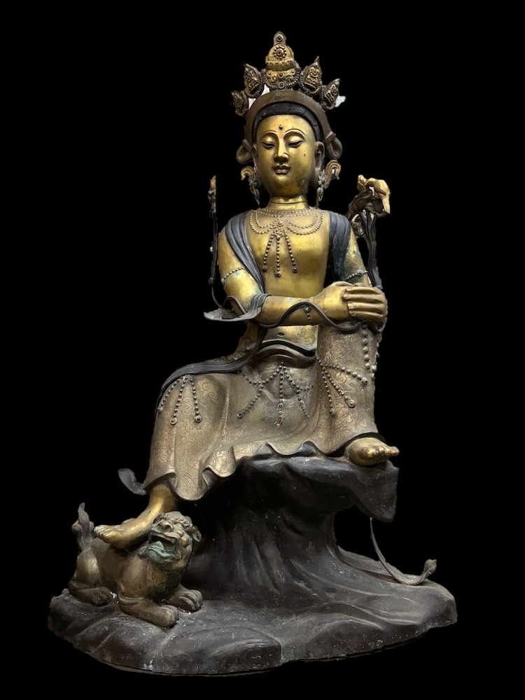 51" Antique Bronze Bodhisattva Vadisimha Manjushri (Wenshu)
