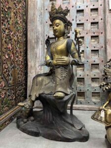 51" Antique Bronze Bodhisattva Vadisimha Manjushri (Wenshu) - Image 5