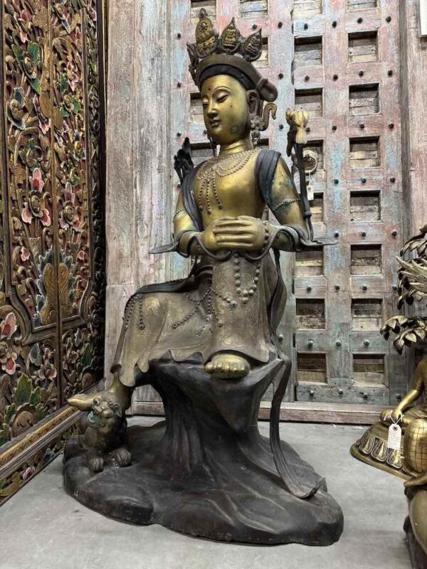 51" Antique Bronze Bodhisattva Vadisimha Manjushri (Wenshu) - Image 5