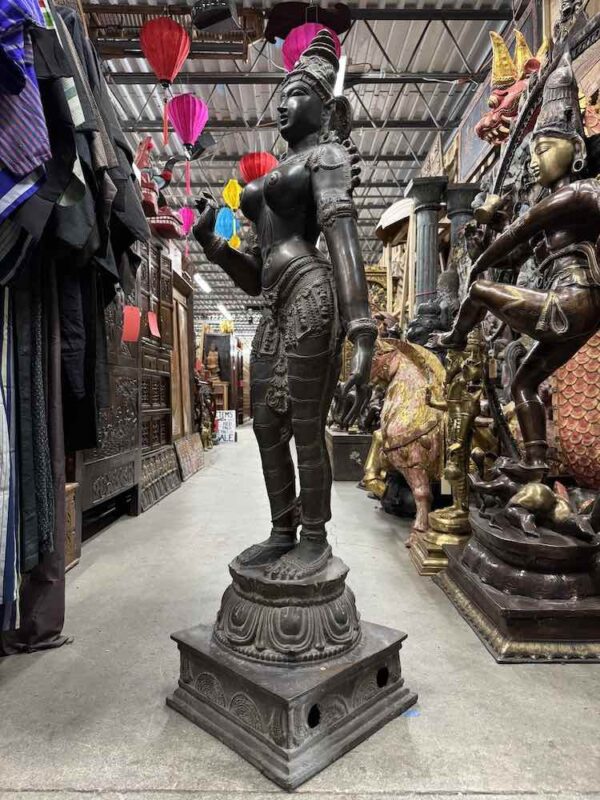 57" Large Antique Brass Temple Parvati - Image 3