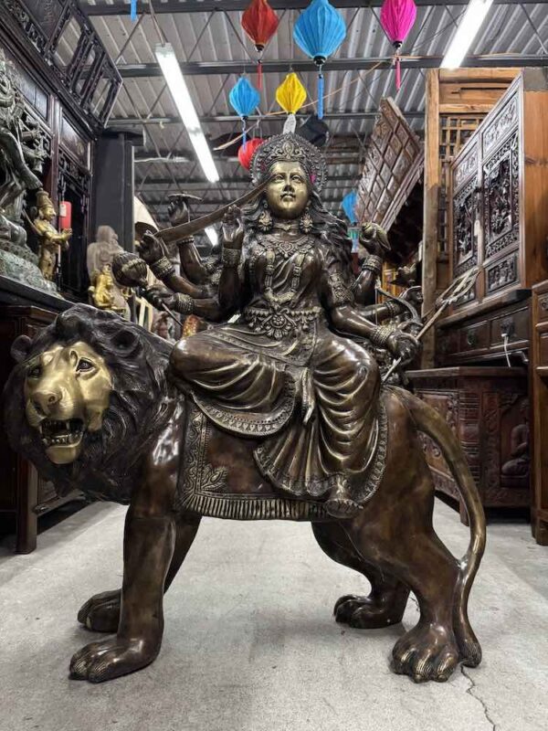 43" Great Quality Brass Durga On Her Lion Dawon - Image 2