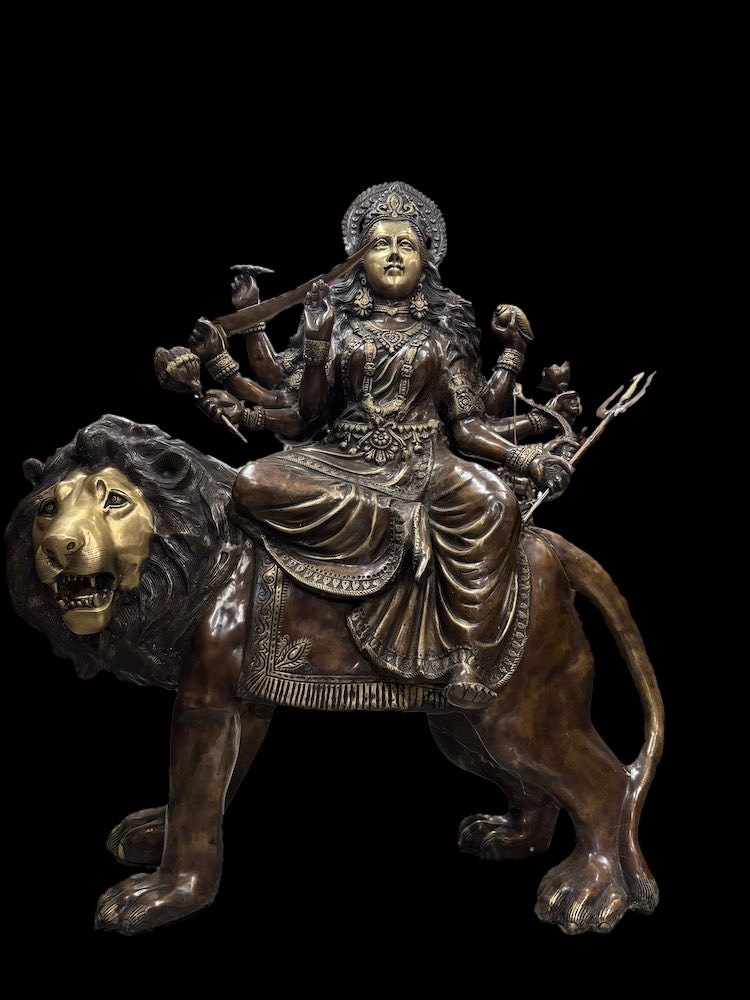 43" Great Quality Brass Durga On Her Lion Dawon
