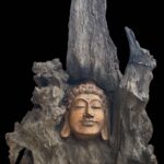 Hand Carved Buddha Face In Tree Burl Log