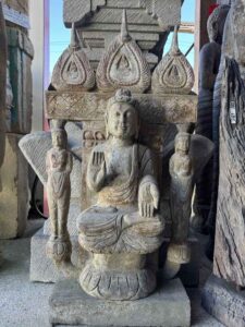 Old Chinese Temple Gray Marble Buddha Wall Shrine - Image 5