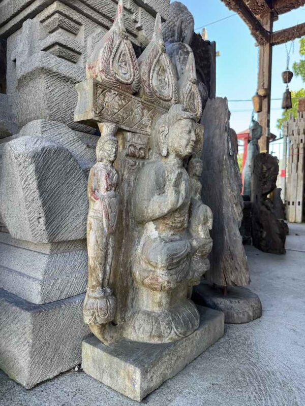 Old Chinese Temple Gray Marble Buddha Wall Shrine - Image 2