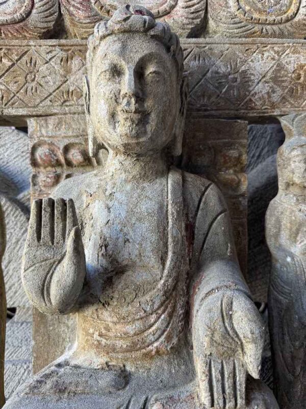 Old Chinese Temple Gray Marble Buddha Wall Shrine - Image 4