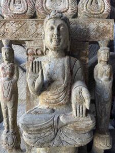 Old Chinese Temple Gray Marble Buddha Wall Shrine