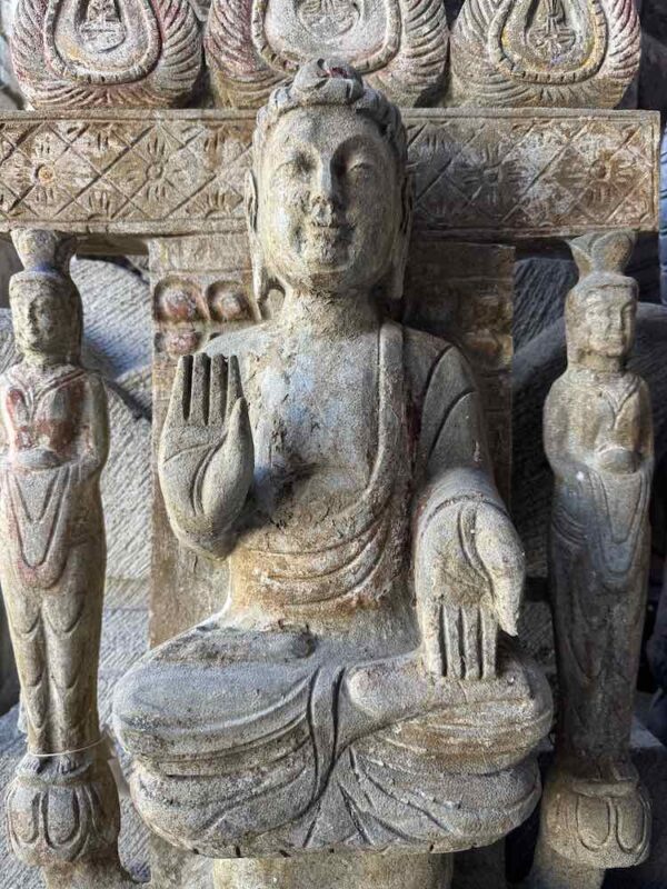 Old Chinese Temple Gray Marble Buddha Wall Shrine - Image 1