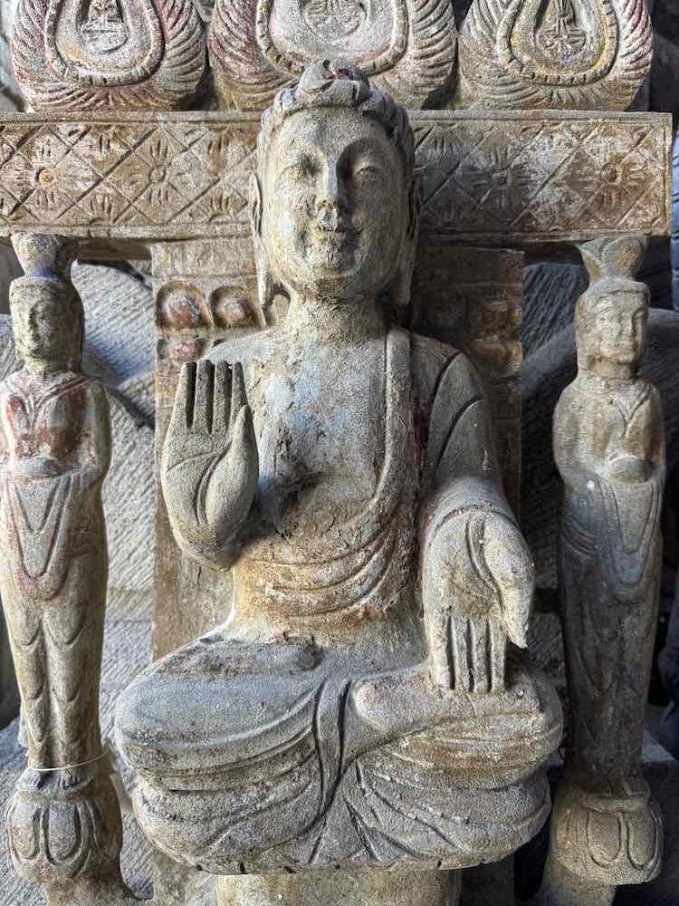 Old Chinese Temple Gray Marble Buddha Wall Shrine