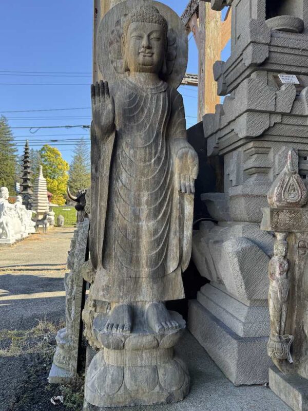 Old Chinese Temple Gray Marble Buddha Stand - Image 2