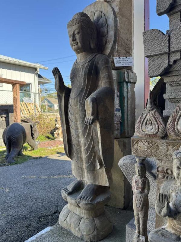 Old Chinese Temple Gray Marble Buddha Stand - Image 4