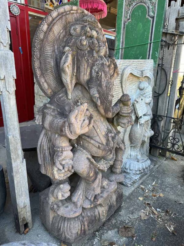Delicate Carved Sandstone Ganesha Dance - Image 2