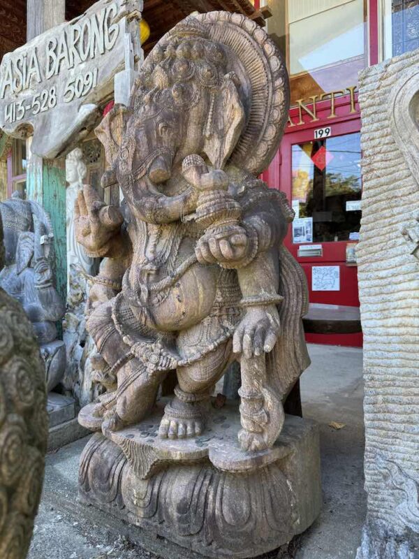 Delicate Carved Sandstone Ganesha Dance - Image 3
