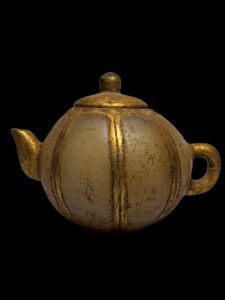 Antique Chinese Gold Gilt White Nephrite Jade Teapot
