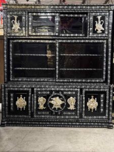 Vintage Korean Showcase Lacquer Cabinet Inlaid Vase And Urn
