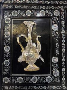 Vintage Korean Showcase Lacquer Cabinet Inlaid Vase And Urn - Image 3