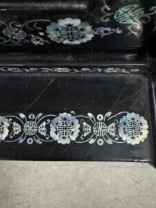 Vintage Korean Showcase Lacquer Cabinet Inlaid Vase And Urn - Image 8