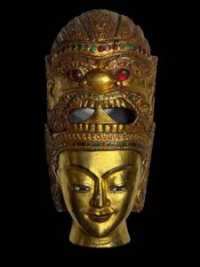 Old Burmese Hand Carved Gold Gilded Ravana Crown Mask