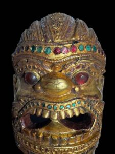 Old Burmese Hand Carved Gold Gilded Ravana Crown Mask - Image 2