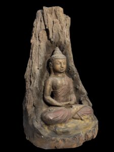 Hand Crafted Buddha Meditate In Tree log - Image 3