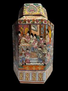 Chinese Famille Rose Medallion Porcelain Jar - Hexagon - Image 2