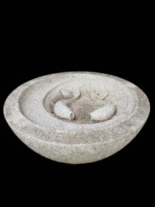 Asian Garden Double Fish Stone Basalt Basin - Image 2