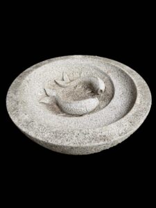 Asian Garden Double Fish Stone Basalt Basin