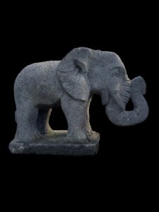 Old Lava Stone Baby Elephant On Base