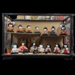 Vintage Kimekomi Japanese Dolls Set In Glass Box